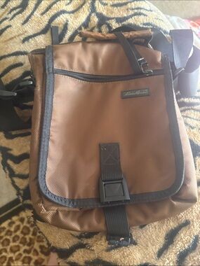 Eddie Bauer Brown Nylon Messenger Bag with Black Trim